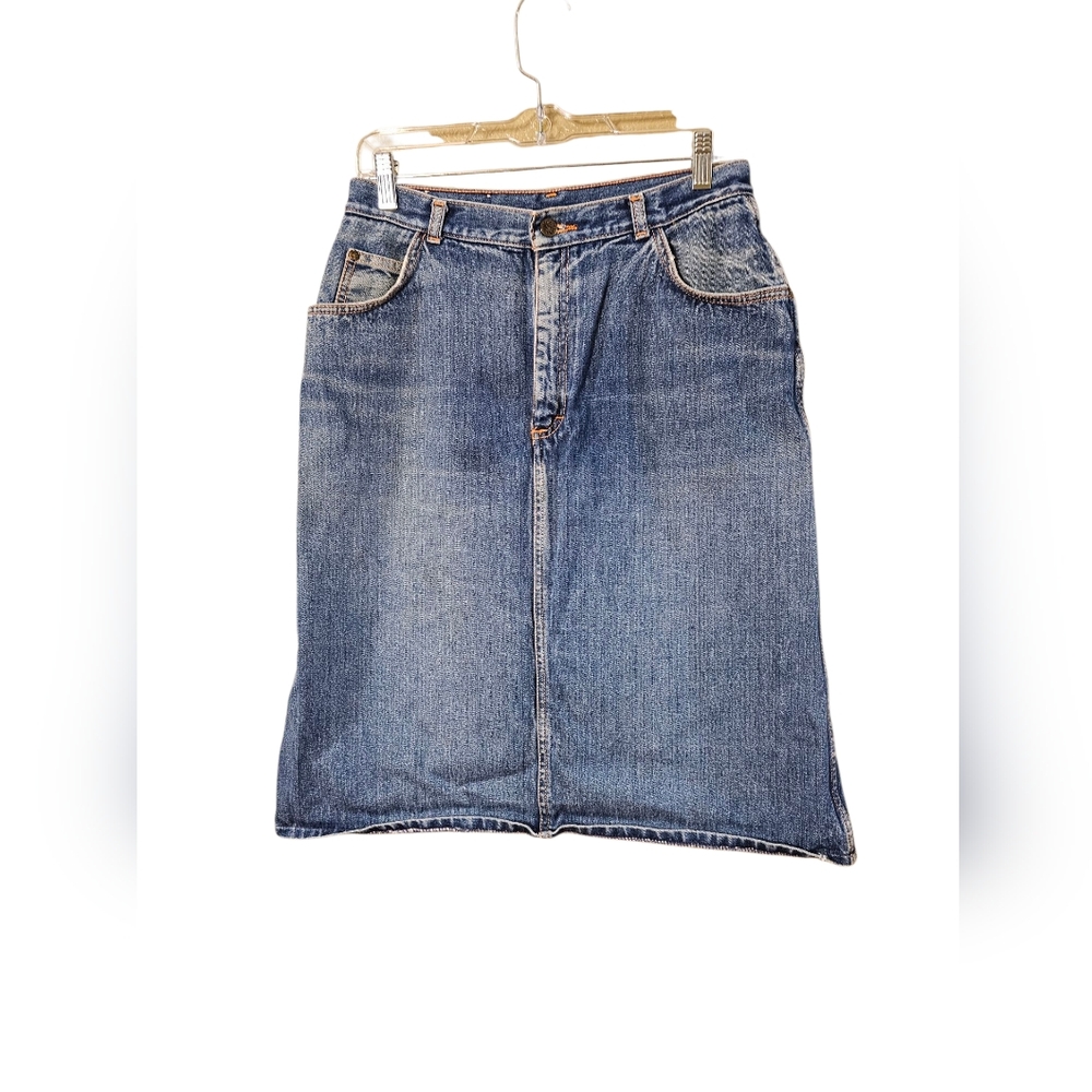 Vintage Gitano Denim Skirt With Orange Stiching. Vintage Size 16